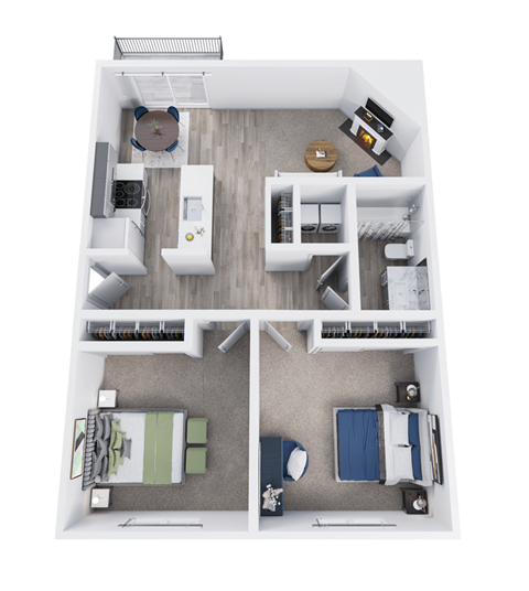 Floor plan for 2 beds, 1 bath, 950 sqft